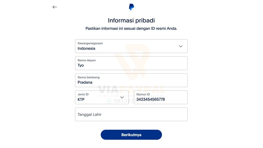 Daftar PayPal Informasi Pribadi