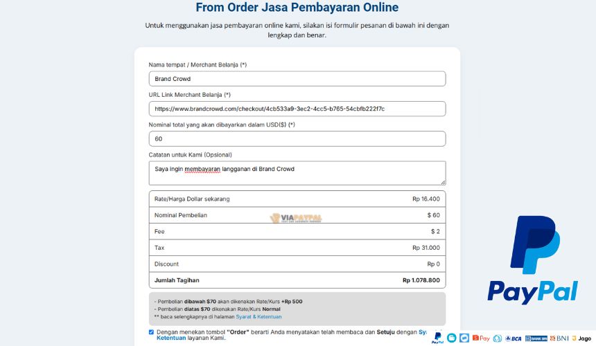 Form Jasa Pembayaran Online