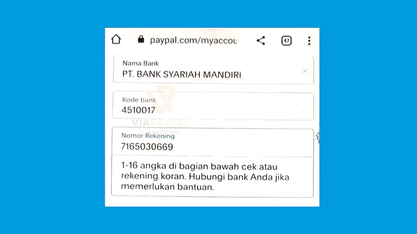 Hubungkan Rekening Bank BSI ke Akun PayPal