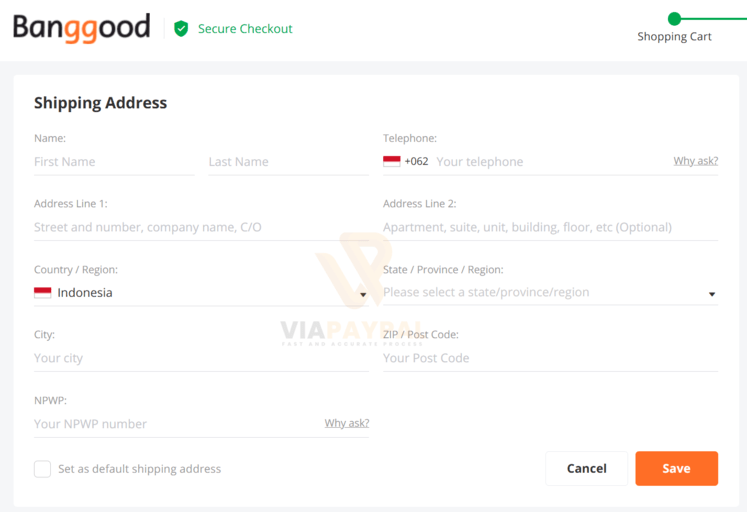 Isi alamat Pengiriman di Banggood