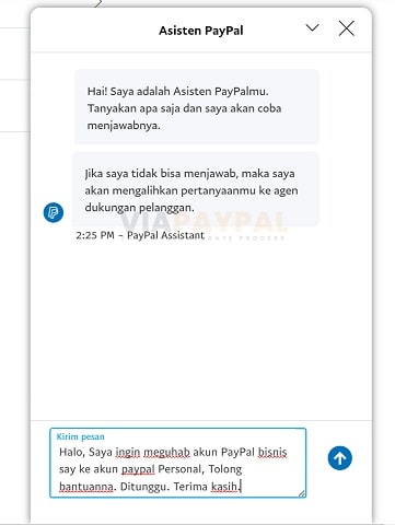 Kirim pesan via chat ke CS PayPal