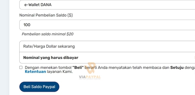 Klik tombol Beli Saldo PayPal