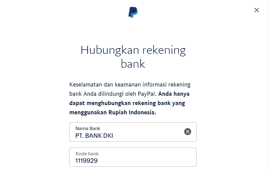 Kode Bank DKI untuk PayPal