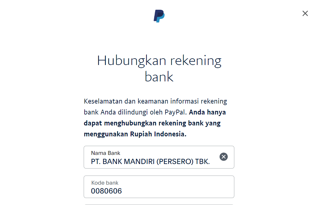 Kode Bank Mandiri untuk PayPal