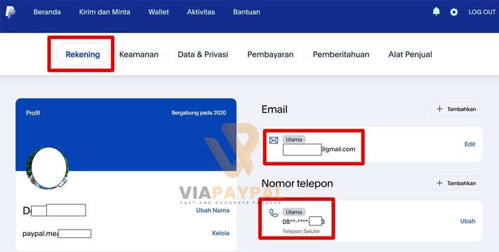 Menemukan Nomor Rekening di PayPal