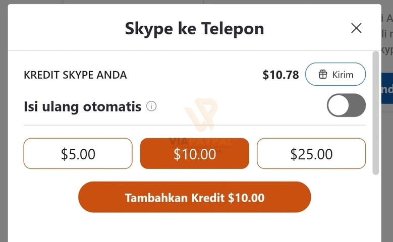 Pilih Jumlah Kredit Skype