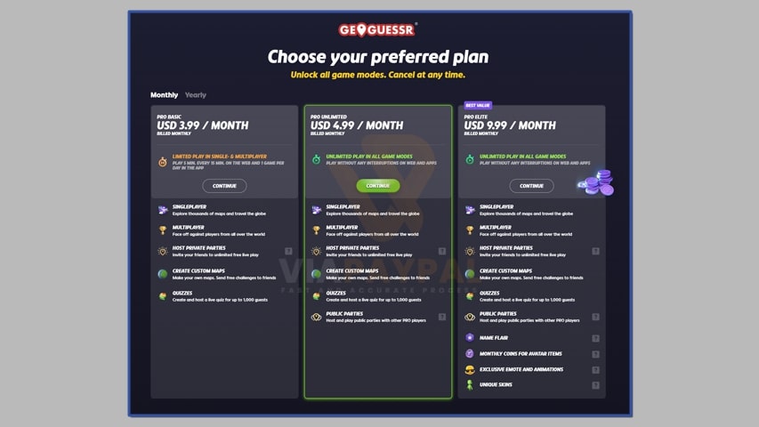 Pilih Paket Langganan Geoguessr Pro