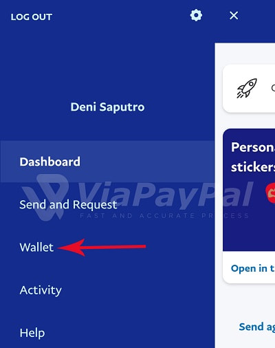 Pilih menu wallet di PayPal