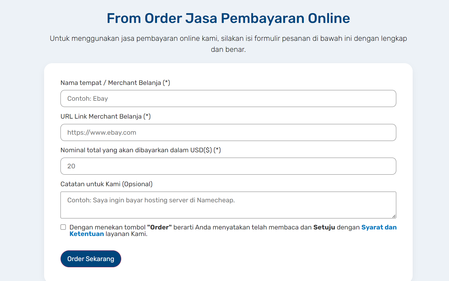 Form jasa pembayaran