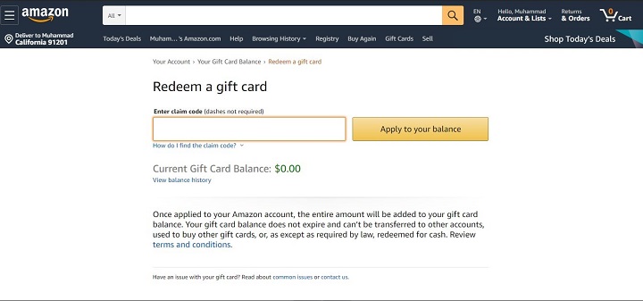 Cara Redeem Gift Card Amazon