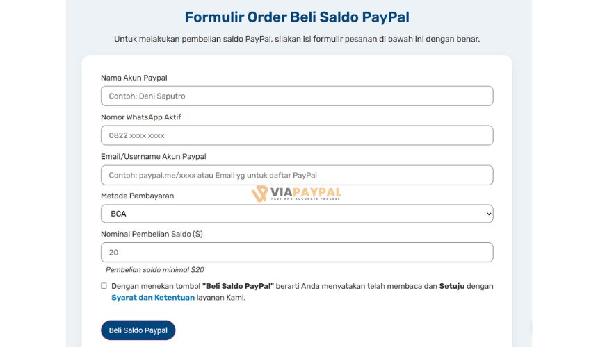 form top up saldo paypal