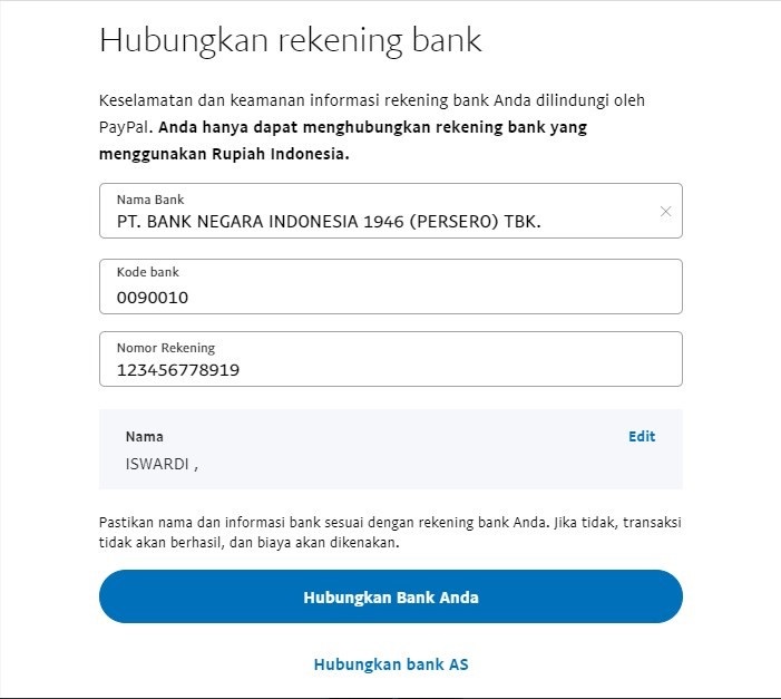Hubungkan Rekening Bank BNI di PayPal