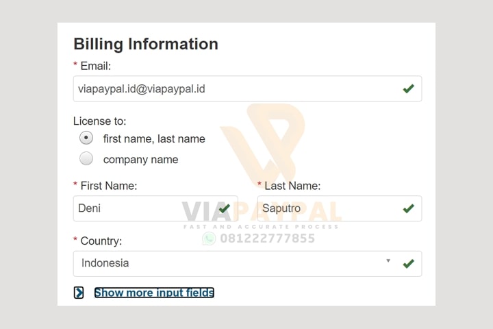 Masukan detail Billing Information