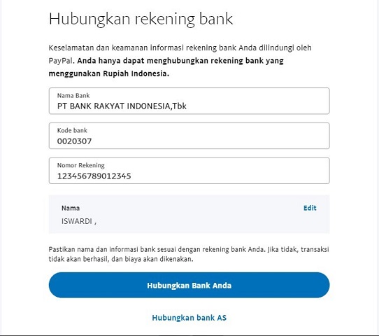 Menghubungkan Rening Bank BRI di PayPal