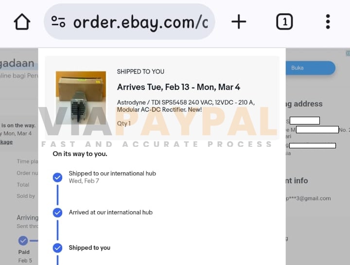 orderan online di ebay dikirim