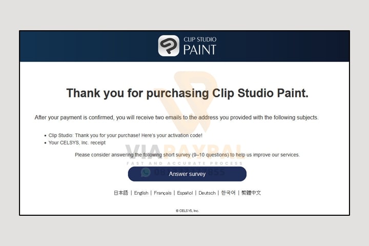 Pembayaran Clip Studio Paint Berhasil